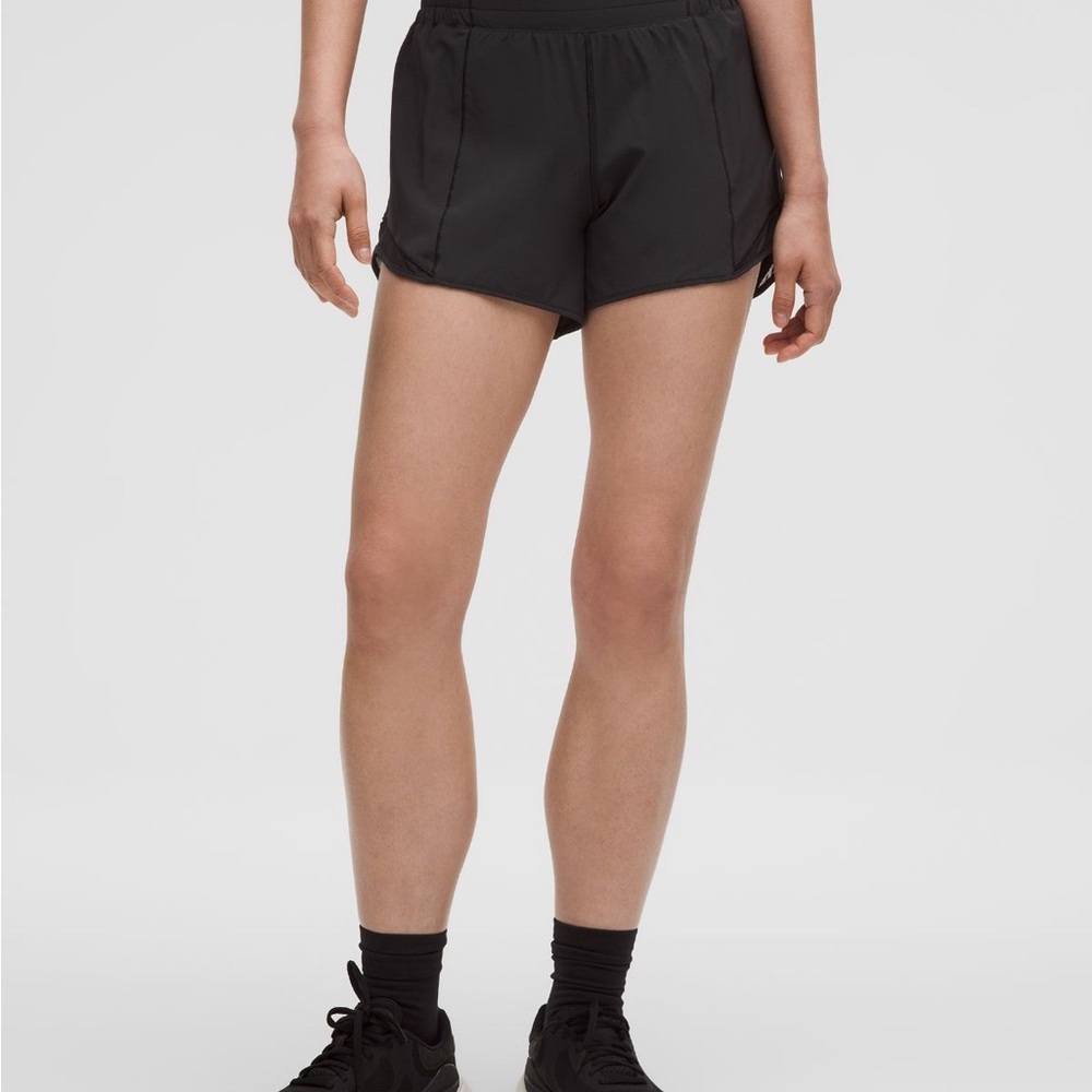 Women's Black Athletic Shorts- Lululemon Hotty Hot High-Rise Lined Short 4”